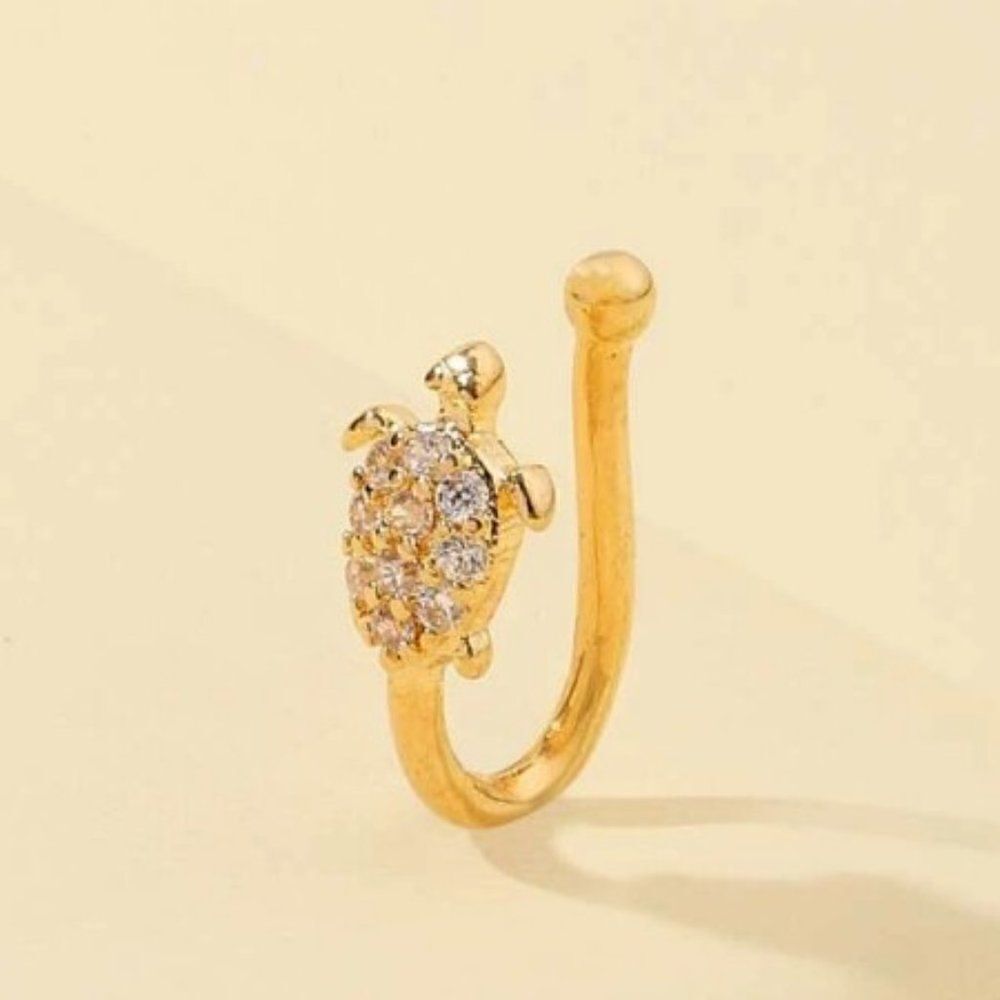 GOLD DIAMOND TURTLE NOSE RING/CUFF - Picture 2 of 4